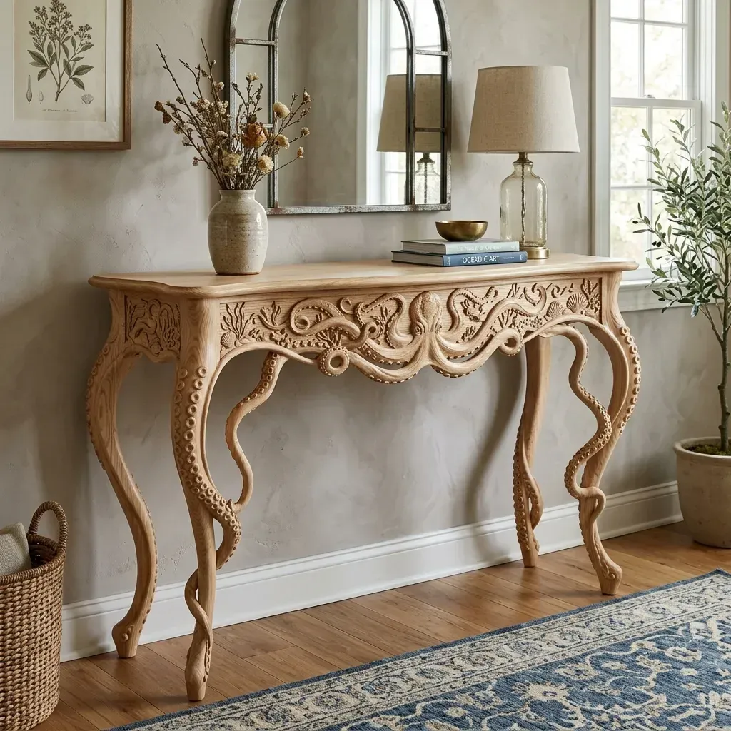 Wooden Console Table Octopus Wildlife Home Decor