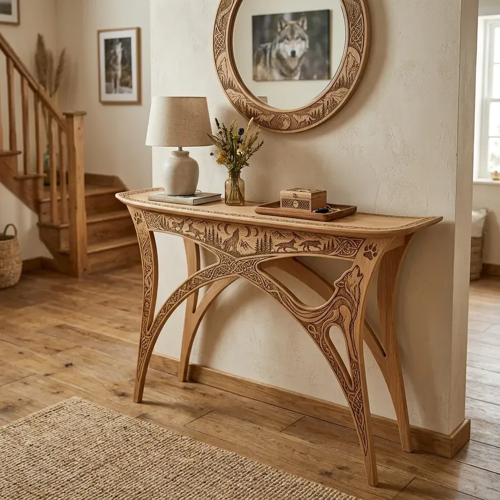 Wooden Console Table Wolf Wildlife Home Decor