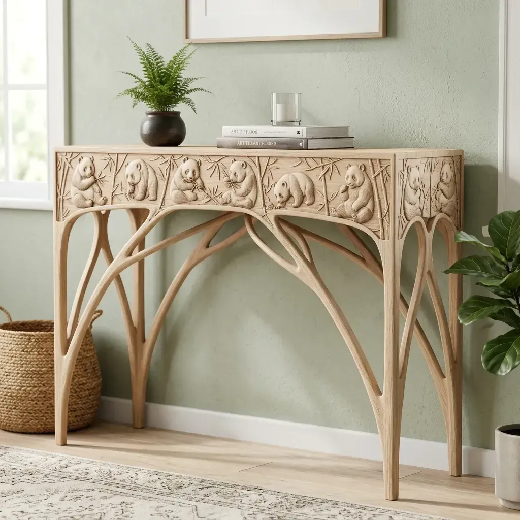 Wooden Console Table Panda Wildlife Home Decor