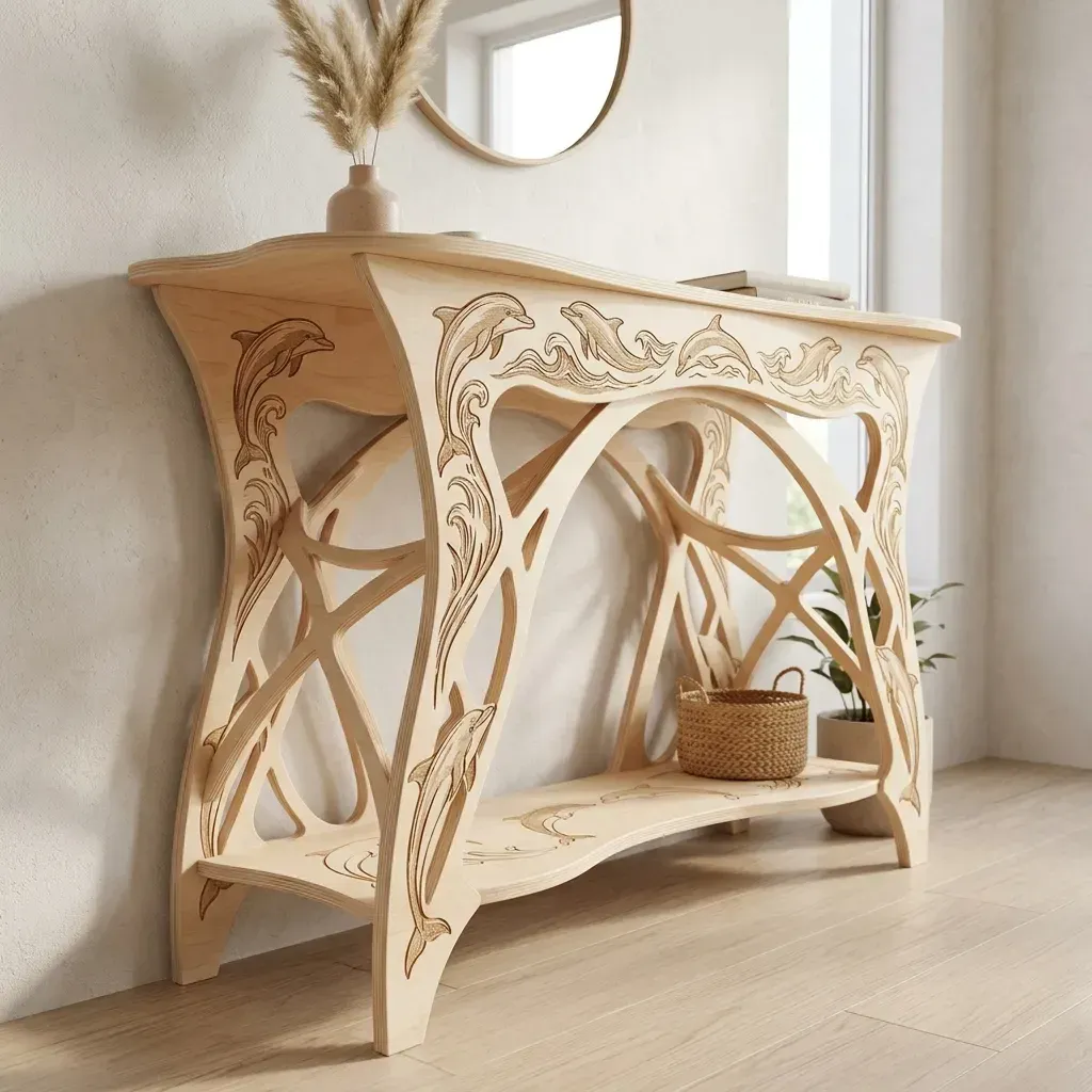 Wooden Console Table Dolphin Wildlife Home Decor