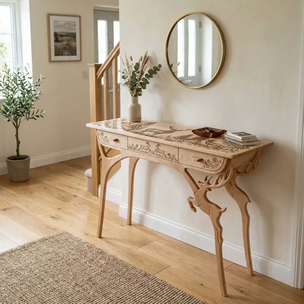 Wooden Console Table Deer Wildlife Home Decor