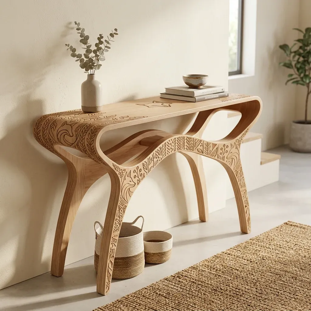 Wooden Console Table Fox Wildlife Home Decor