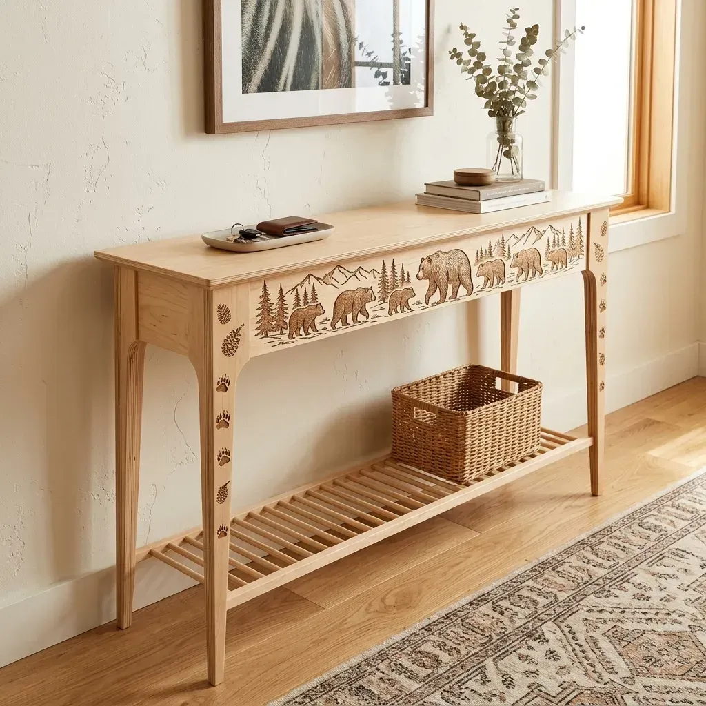 Wooden Console Table Bear Wildlife Home Decor