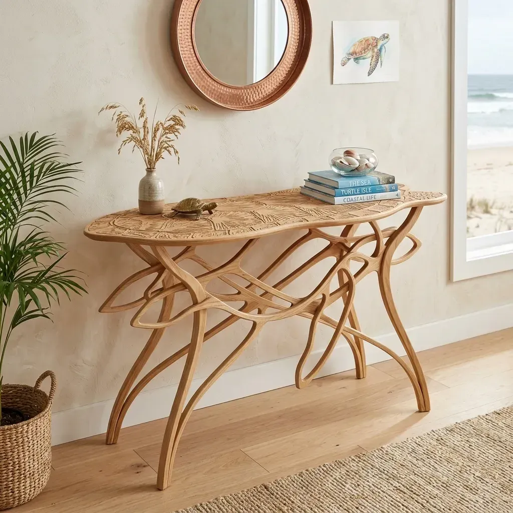 Wooden Console Table Sea Turtle Wildlife Home Decor
