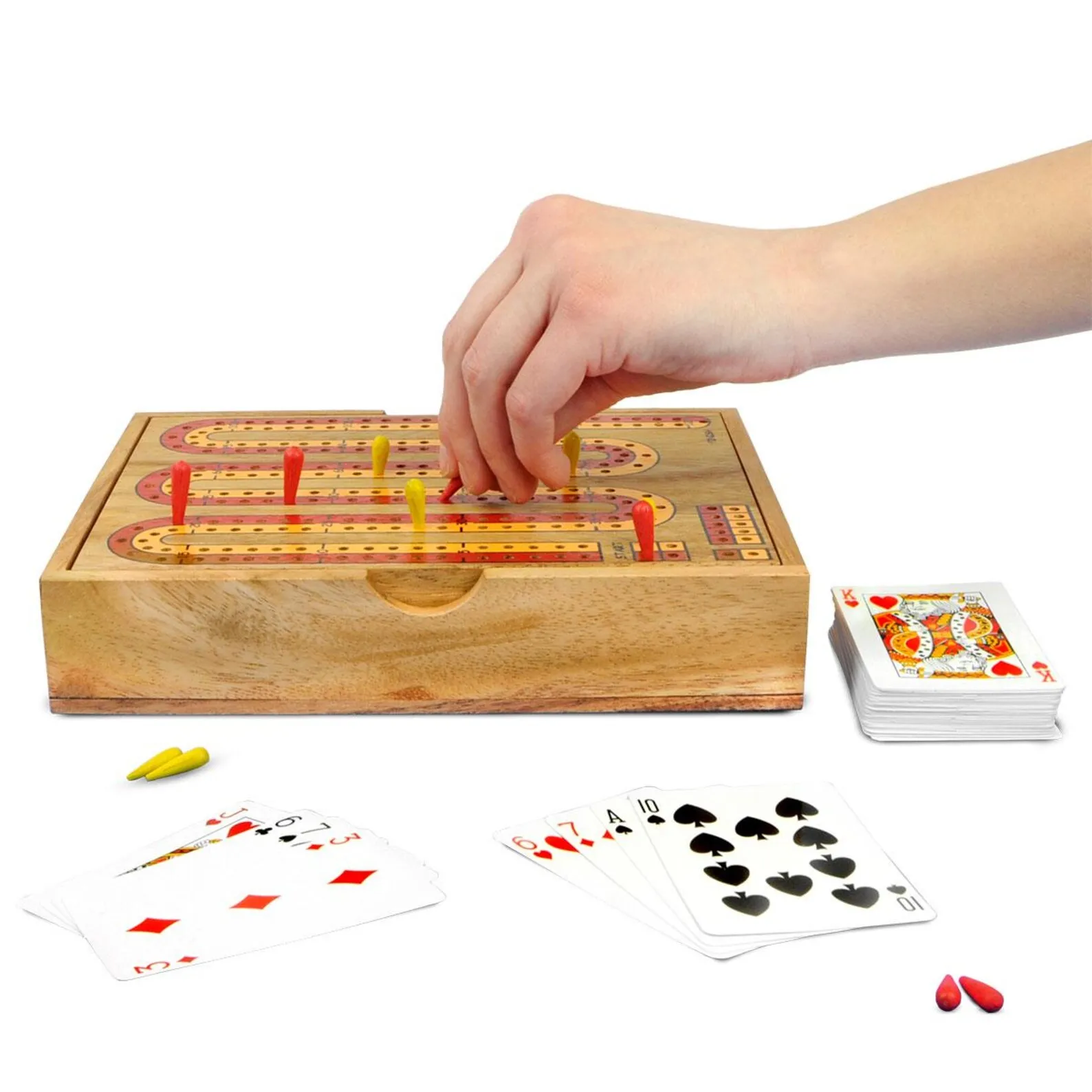 Traditional Wooden Cribbage Board Game With Closing Lid - Image 3