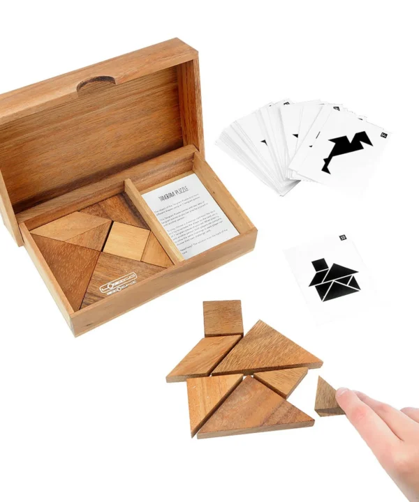 Double Tangram Wooden Pattern Puzzle Set With Challenge Cards