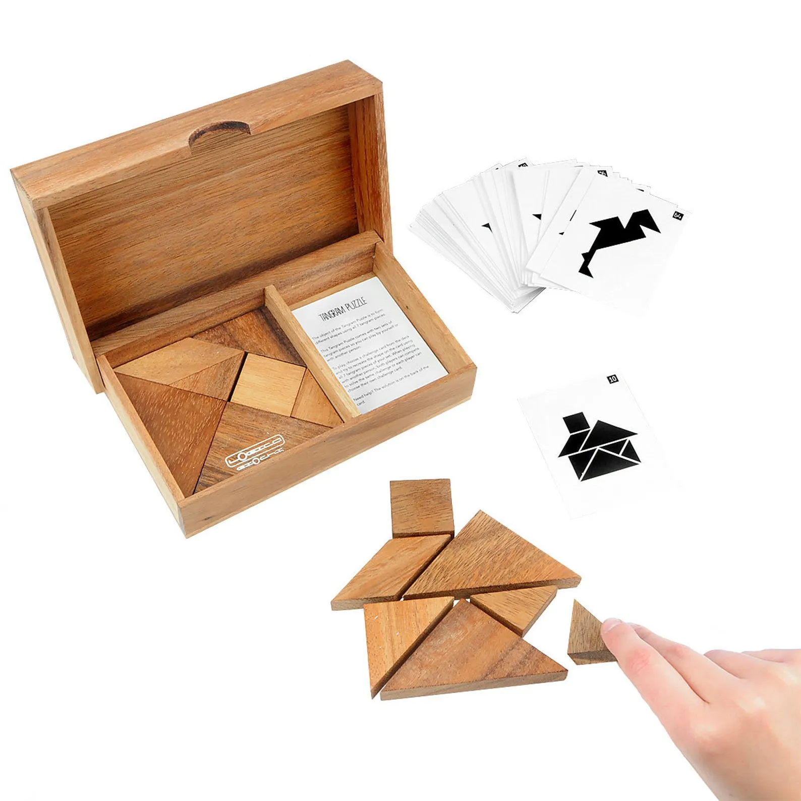 Double Tangram Wooden Pattern Puzzle Set With Challenge Cards