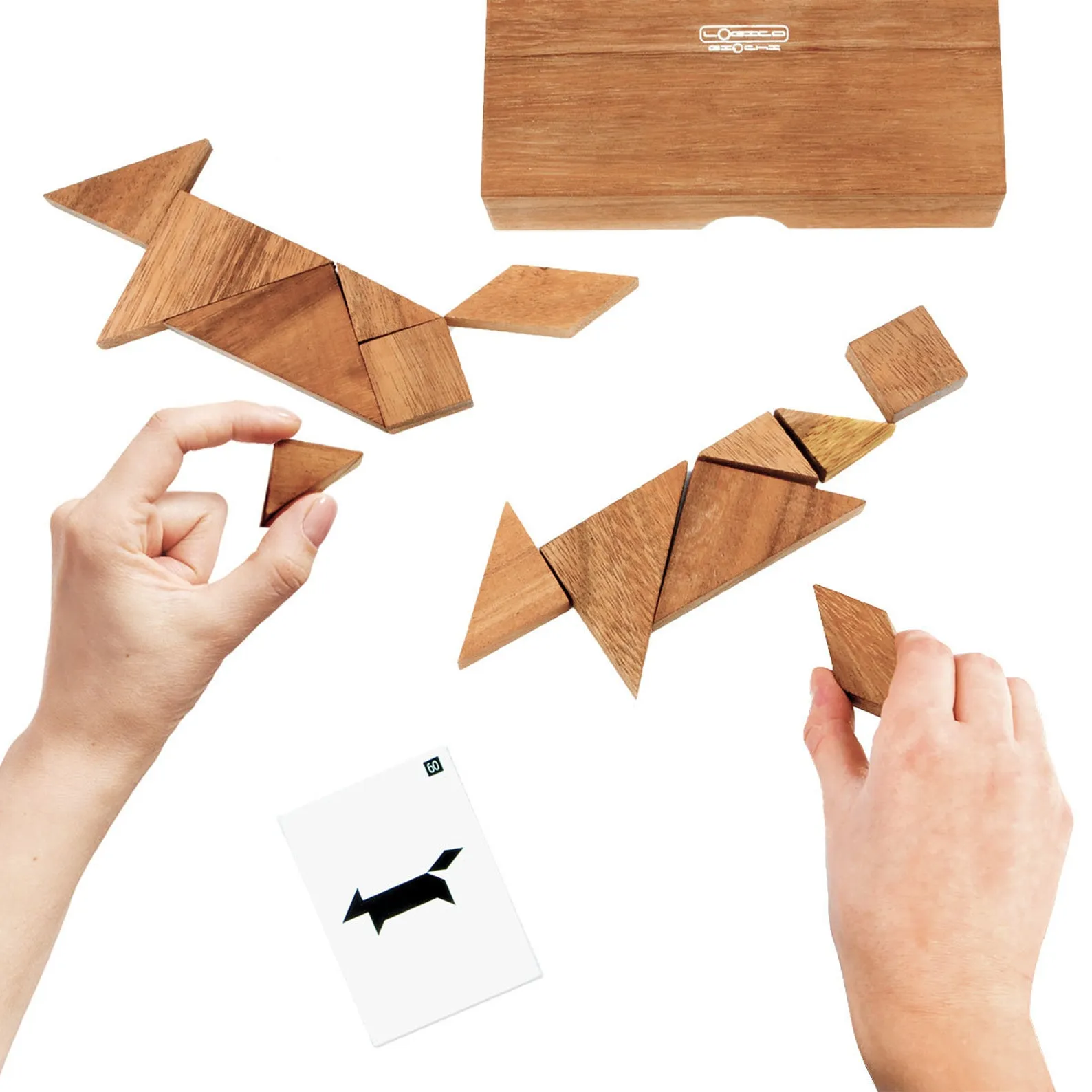Double Tangram Wooden Pattern Puzzle Set With Challenge Cards - Image 4
